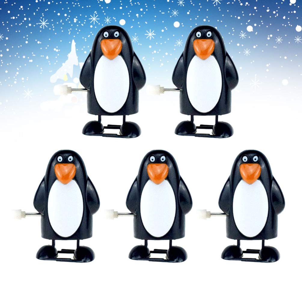 STOBOK Christmas Wind up Toys Clockwork Penguin Walking Toys Stocking Stuffers Party Favors Kids Gift Christmas Ornament Birthday Decorations 5PCS