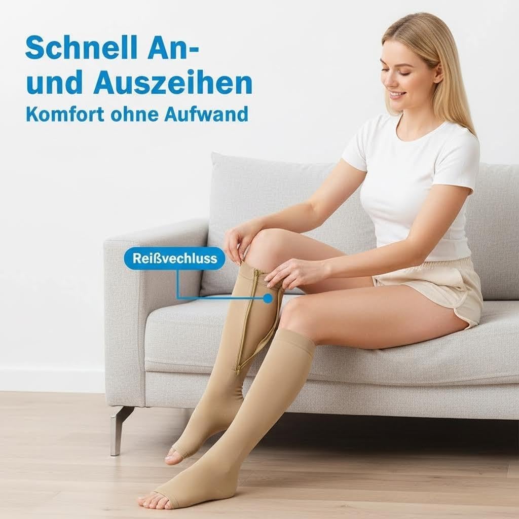 Medias de Compresión 15-20 mmhg,Medias de Compresion para Varices,Medias de Compresión con Cremallera,Ideales Para Viajes en Avión,Estar de pie Durante Mucho Tiempo,Edemas en las Piernas y Varices