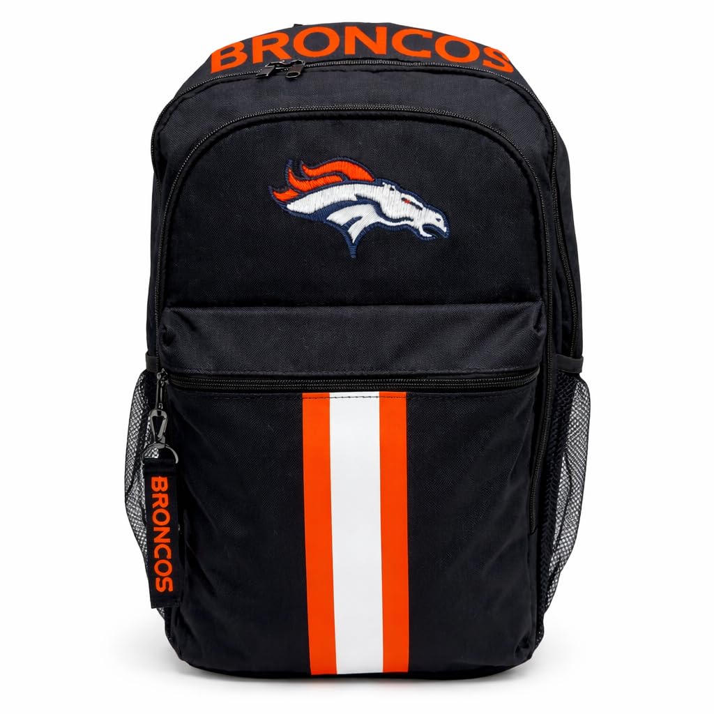 NFL Denver Broncos Backpack – Triple Stripe Wordmark Design with Keychain