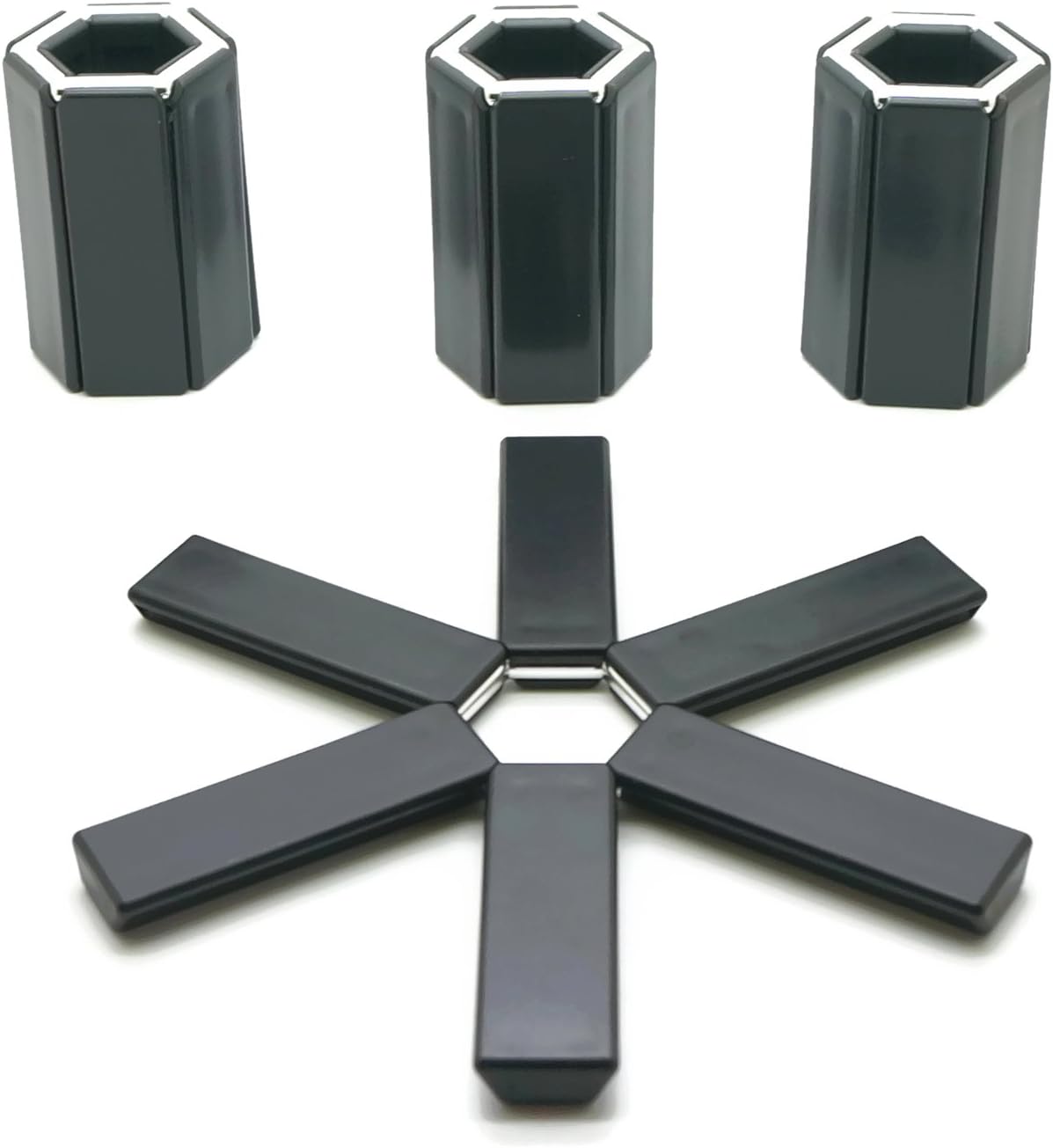 Foldable Trivet Mat, Set of 4, Pot Holder, Hot Pad, Table Mat for Hot Dishes, Heat Resistant Space-saving Convenient Kitchen Gadgets, Black