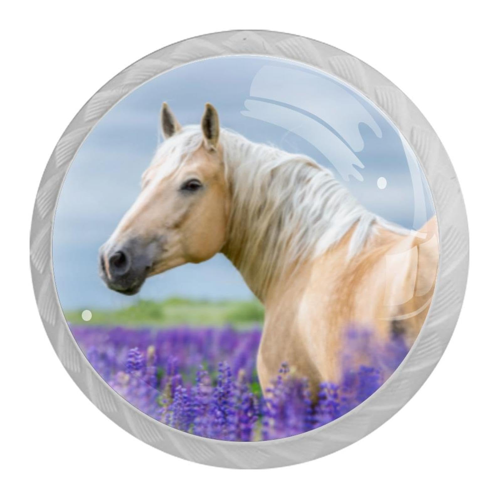 Tqmspg 4 Pieces Drawer Pulls Lavender Field Horse Door Knobs Dresser Handles for Kitchen Wardrobe Cupboard Hardware Furniture