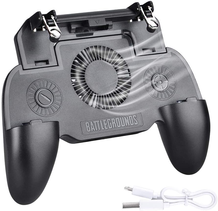 Akiimy 4 in 1 Mobile Game Controller with Cooling Gamepad Grip Fire and Aim Buttons for Fortnite/Knives Out/Rules of Survival/Pubg Mobile Triggers for 4-6.5" Phone