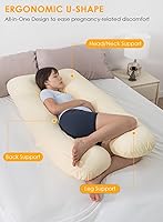Vista 3 de QUEEN ROSE Almohadas de embarazo, almohada de algodón suave en forma de U para dormir, almohada de maternidad para mujeres embarazadas, luz del sol