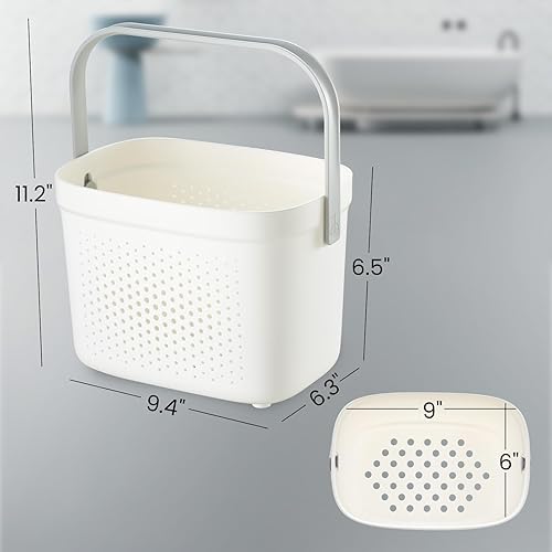 Miniatura 3 de TAILI Cestas de almacenamiento de plástico con asas, organizador de estante de ducha, cesta de ducha portátil para baño, cocina, dormitorio, gris