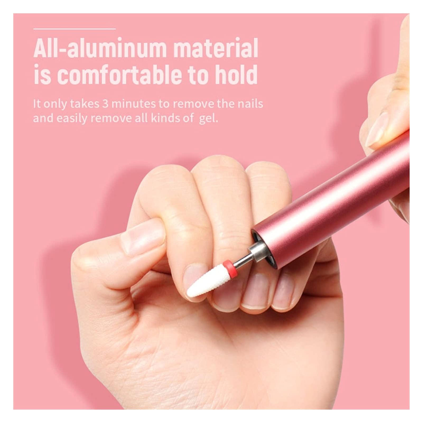 Máquina Perforadora de uñas 1200 0RPM Máquina de manicura eléctrica Mini USB Carga Herramientas eléctricas Taladro uñas(Pink)