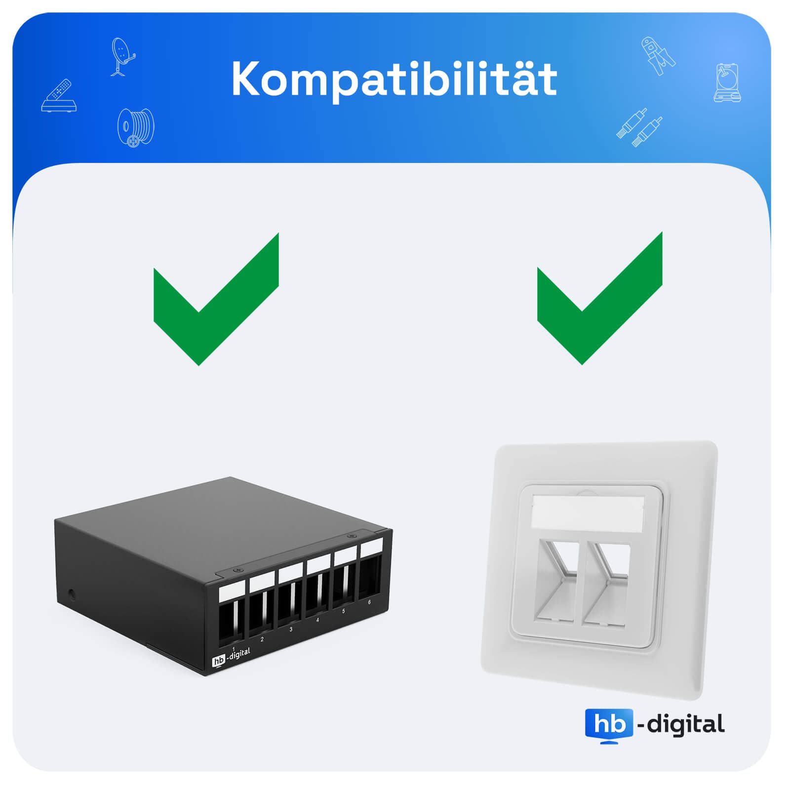 HB-DIGITAL Keystone - Modulo con presa jack | Keystone multimediale per pannello patch, presa di rete, supporto Keystone, adattatore accoppiatore, plug & play, bianco