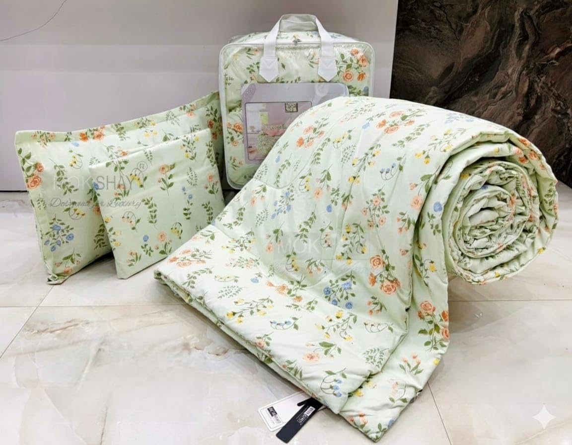 4 Piece Floral Comforter Set, Reversible Microfibre Double Bed Comforter 228x254 cm with Matching Bedsheet and Pillow Covers, Premium Bedding with Storage Bag | (Design-2)-image-11