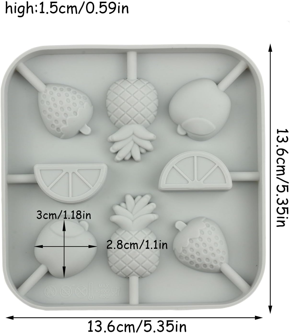 8 Cavity Fruit Silicone Candy Molds Pineapple Watermelon Apple Lollipop Mold For Hard Candy Chocolate