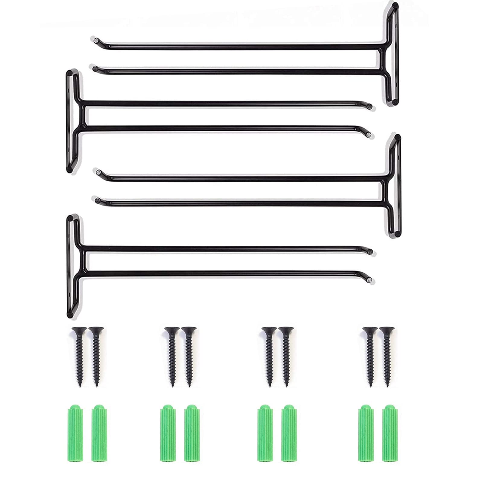 MOCOBO Porta Bicchieri da Vino, 4 rack Portabicchieri Sospeso con Viti Porta Calici Da Parete Metallo Supporto Bicchieri da Parete Rack per Calici Per Cucina Bar Armadietto Casa (30cm, nero)