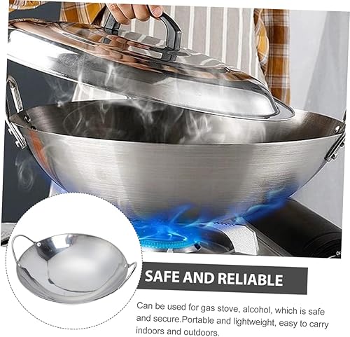 Miniatura 5 de VINTORKY Plancha de acero inoxidable, olla caliente de acero inoxidable, wok de nido de abeja, olla de cocina de doble asa, sartén para freír,