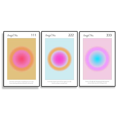 Colorful Gradient Aura Angel Numbers Poster Sets for Room Aesthetic Inspirational Quotes Wall Art Paintings Abstract Minimalist Style Room Wall