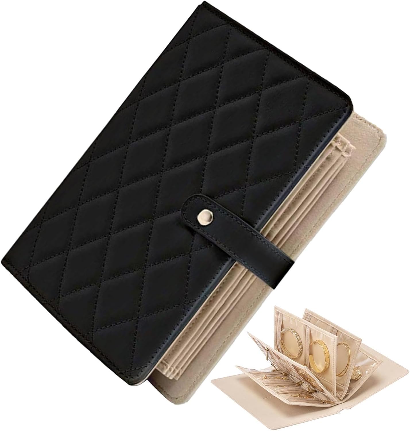 Travel Jewelry Case Organizer, Bracelet Storage Organizer, PU Leather Jewelry Binder With Zippered Pouch For Earring, Necklace, Ring