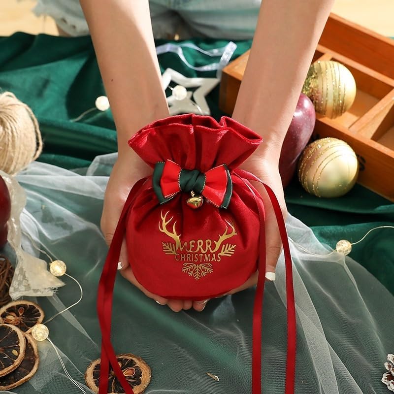 Gift Bags 5/20Pcs Bag Christmas Eve Velvet Apple Bag Christmas Tree Favor New Year Candy Bag (Color : B, Size : 5PCS_12X15CM)
