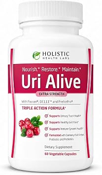 Uri Alive Extra Strength Urinary Support Supplement for Urinary Tract, Bladder, Gut Flora, and Immune System Health 60 Count Pack of 1