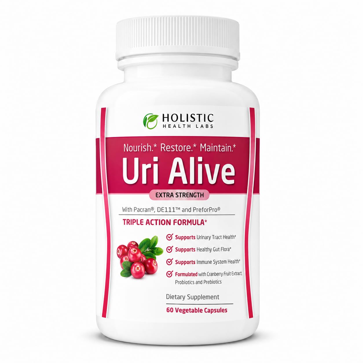 Uri Alive Extra Strength Urinary Support Supplement for Urinary Tract, Bladder, Gut Flora, and Immune System Health (60 Count (Pack of 1))