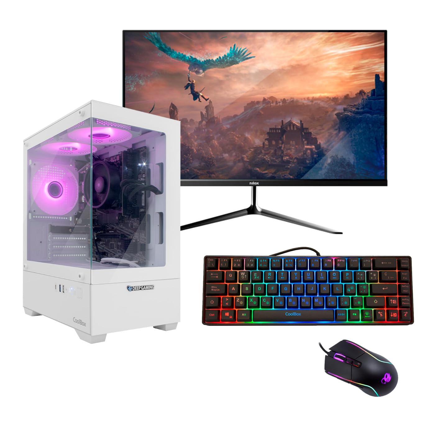 AMD Ryzen 5 5600G 6x4.4Ghz Full Gamer PC | Radeon Vega 7 | 16GB DDR4 | 1TB M.2 SSD | WiFi | Windows 11 Pro | 24" FHD 120Hz Monitor | Keyboard and Mouse | PC Gaming White