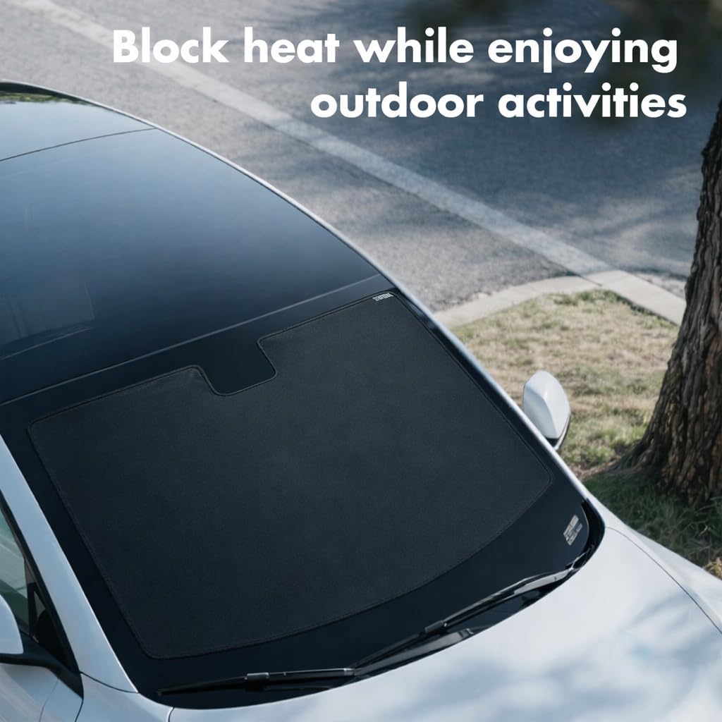 Windshield Sunshade for Tesla, Juniper Custom Fit Foldable Front Window Sun Shade, UV Ray Reflector Visor Shield (Black, Model 3/Model Y)
