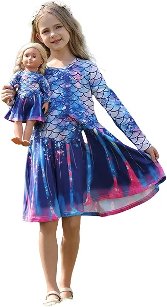 Bow Dream Cute Girl Dress and Matching American Girl Doll Clothes Accessories for Girls Dresses 3-12 Years