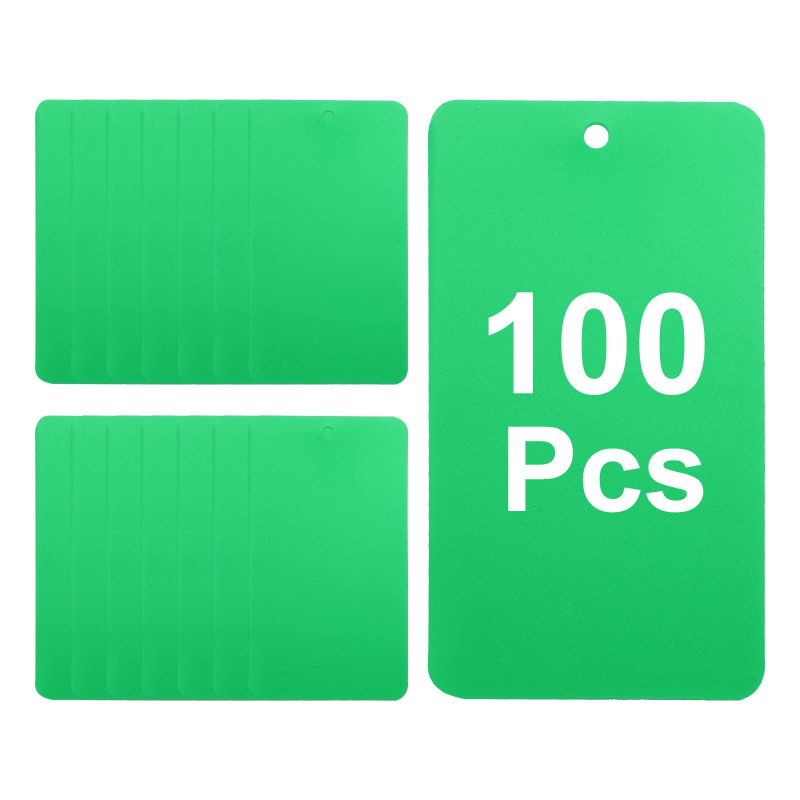 sourcing map 100Pcs Green Plastic Shipping Tags, 3.5" x 2" Waterproof Labeling Tags Writable Blank Hang Tags Perforated for Valve Marking, Gift, Luggage, Garage, Inventory Tag