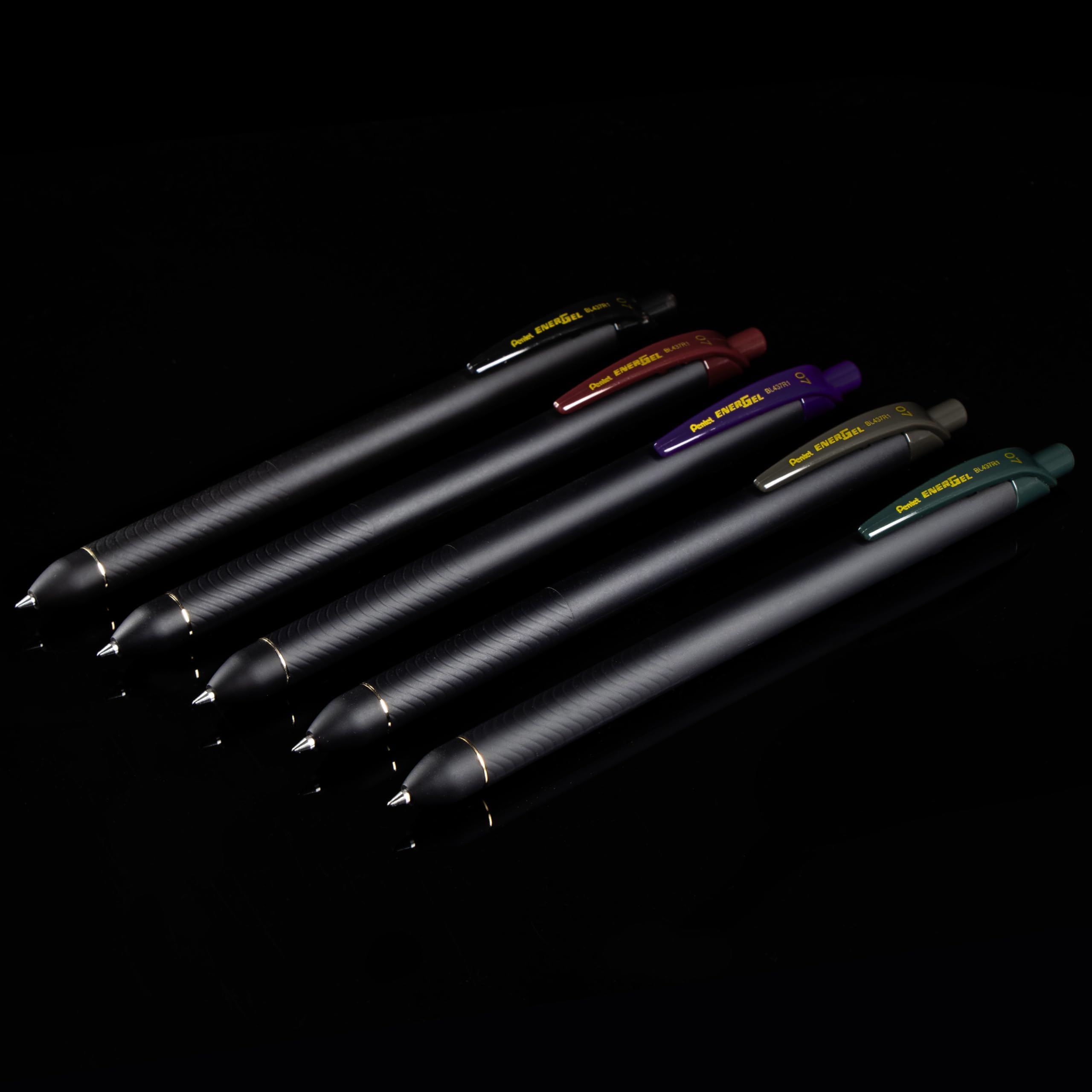 Pentel EnerGel Kuro Retractable Liquid Gel Pens, Black, 0.7mm Tip, Assorted Black Ink, Pack of 5 (BL437PF5MA)