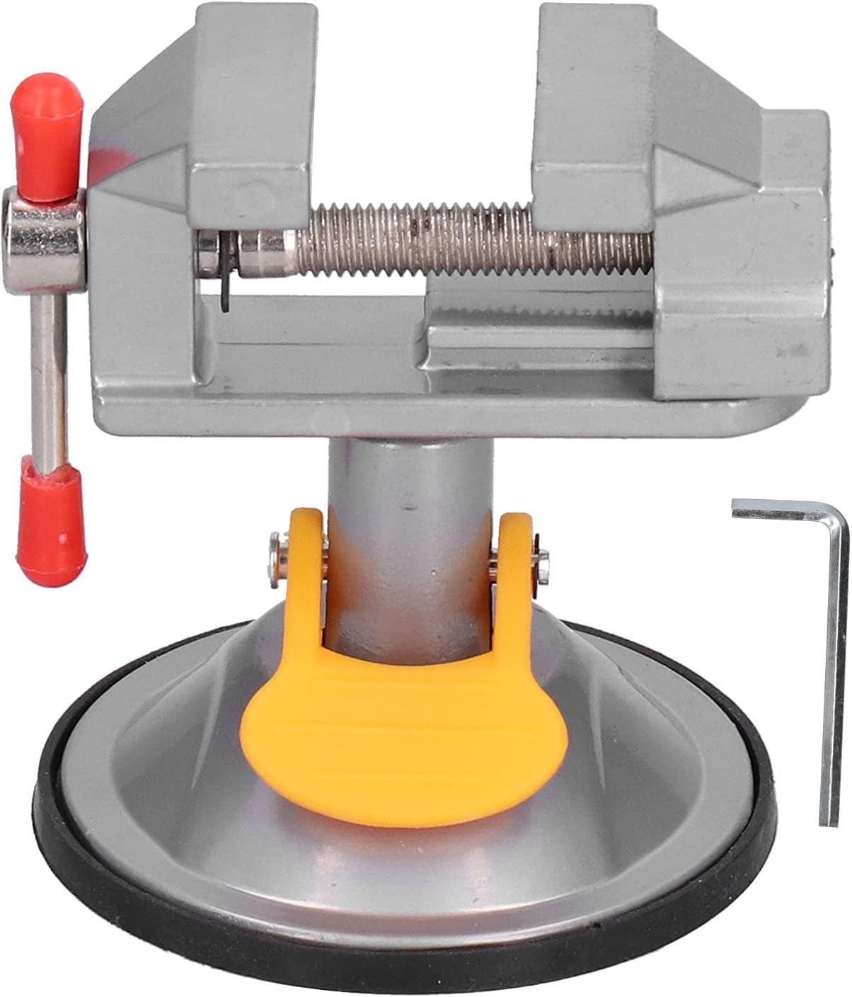Suction Cup Mini Vise 45 Steel 360 Degree Rotation Adjustable Clamping Force Polishing Grinding Drilling Cutting for Smooth Glass Desktop Metal Surface Silver 3.5in