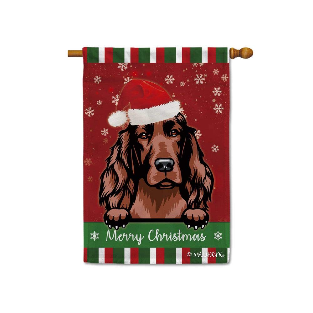 MALIHONGMALIHONG Merry Christmas Dog House Flag Dog Irish Setter with Santa Hat Snowflake Xmas Green Red Small Flag for Indoor Outdoor Yard Home Decor 28x40 Inch Printed Double Sided