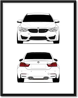 CUSTOMIZABLE COLOR: BMW M4 F82 (2014-2017) (Front and Rear) Inspired Poster Print Wall Art Decor Handmade M Power BMW M (Unframed)