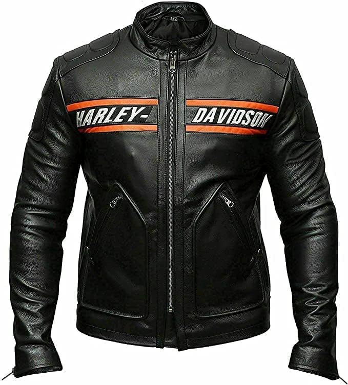 TJVZMens Black Leather Jacket 100% Genuine Cowhide Leather Biker Jacket for Men