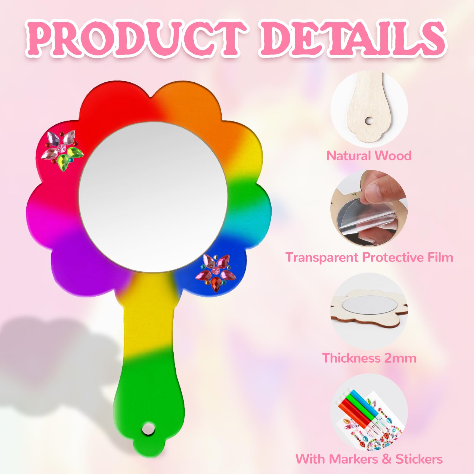 14Pcs Wooden Princess Mirror Craft Kit, Creative Toy Unfinished Mini Mirror - Image 3