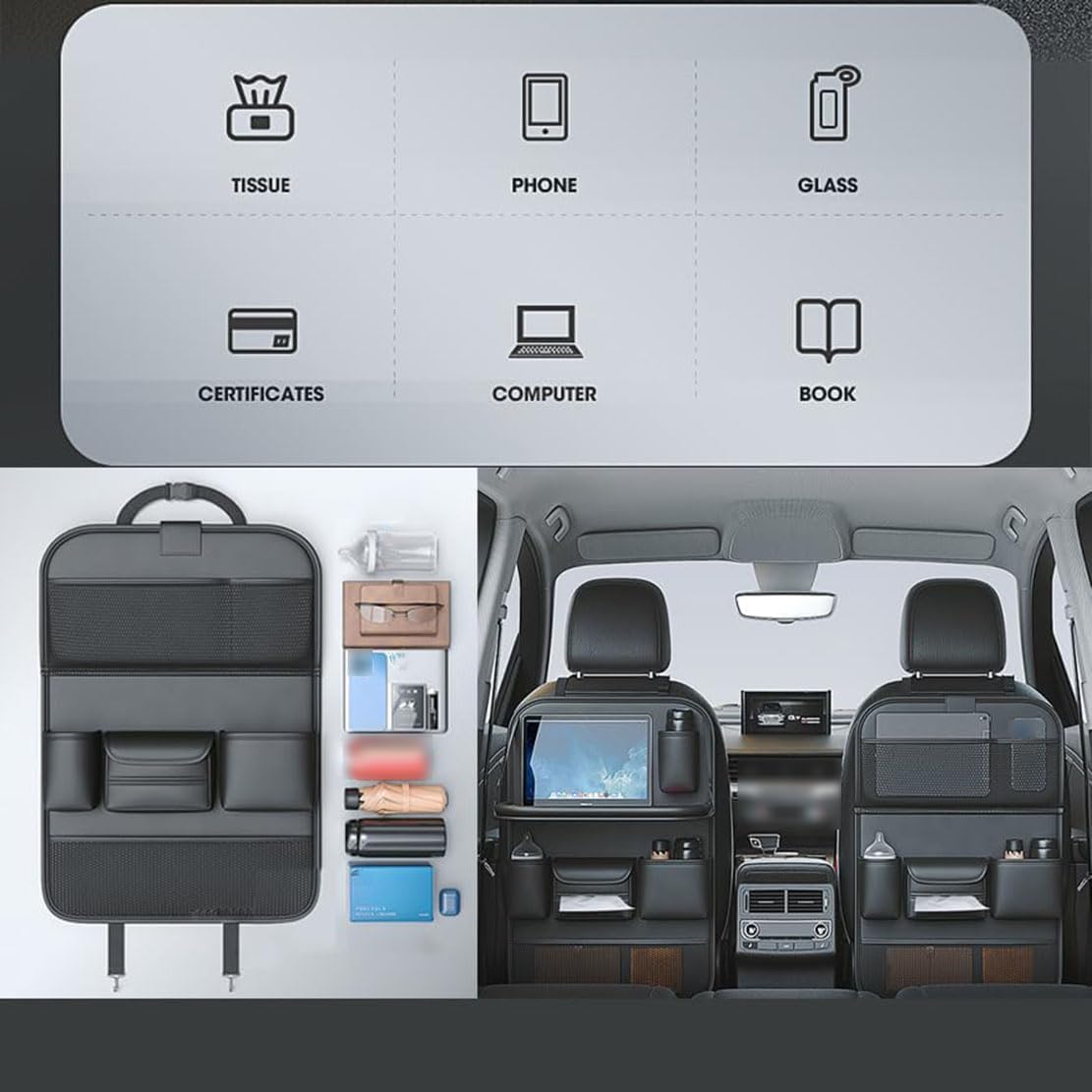 Organizer per sedile posteriore dell'auto, borsa portaoggetti universale per sedili posteriori, accessorio per auto di facile accesso, ideale per organizzare giocattoli, snack e oggetti essenziali