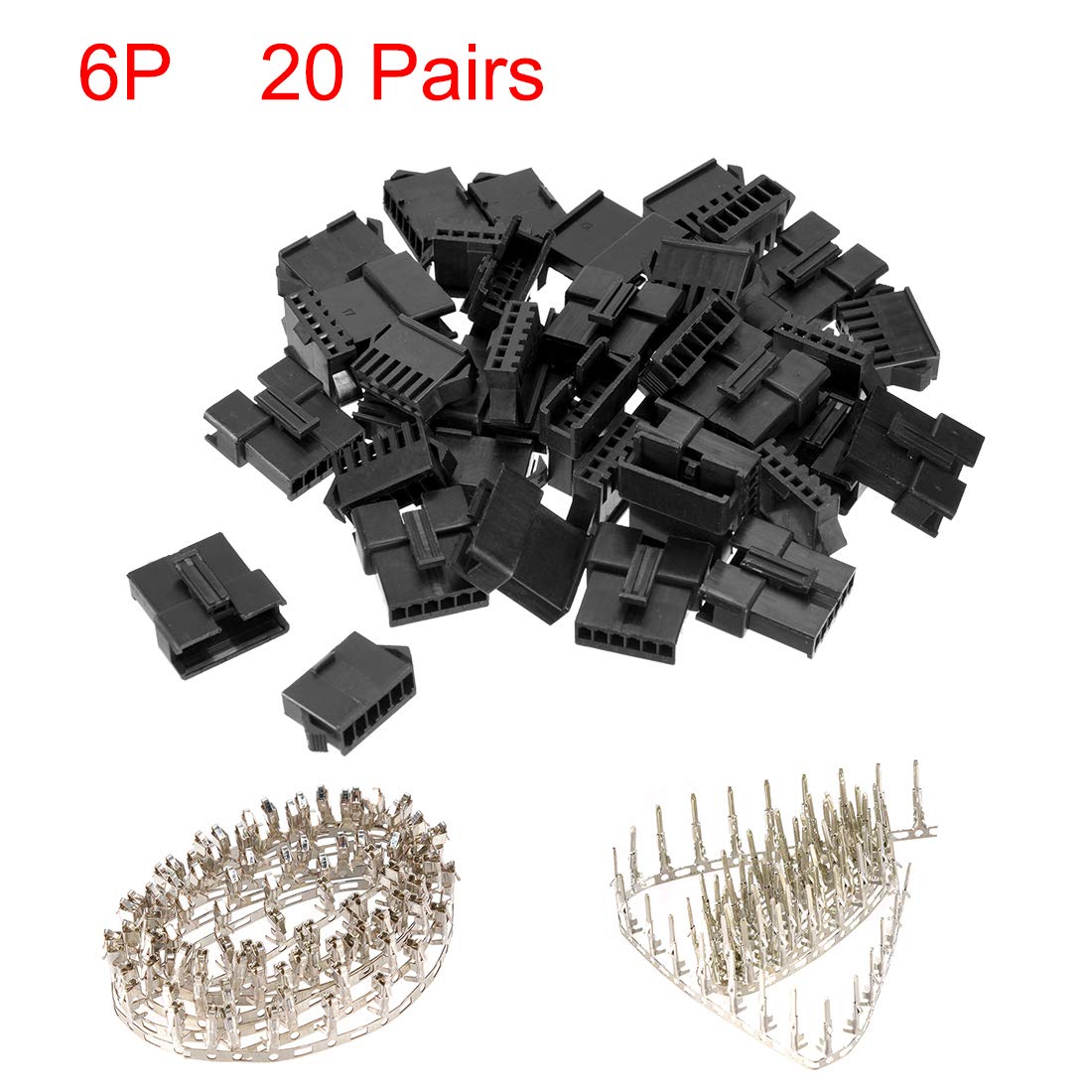 sourcing map 20 Pares Conector de Terminal de crimpado de Carcasa JST-SM de 2,54 mm de plástico Negro de 6 Pines Hembra Macho