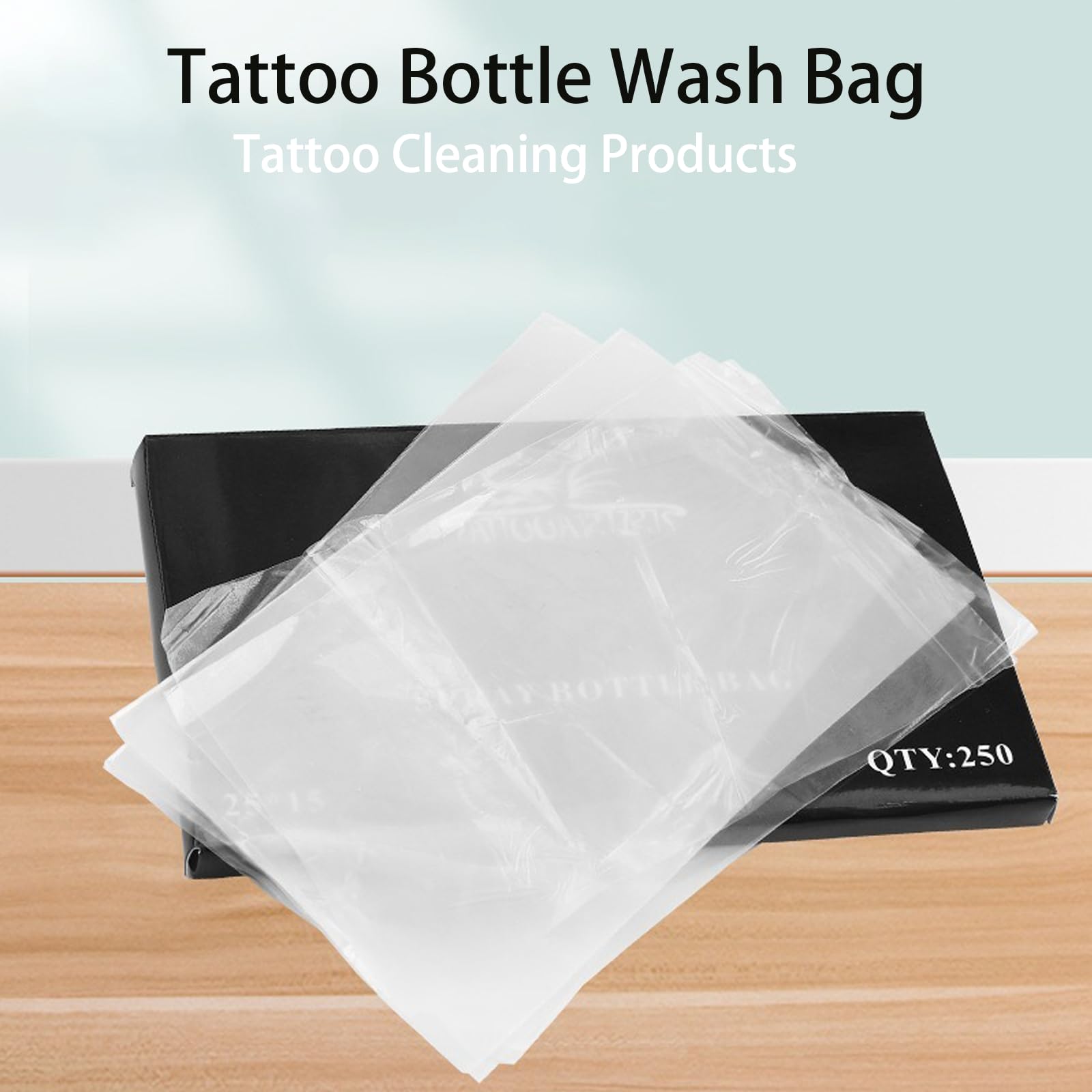 HOINCO 250 Piece Tattoo Bottle Bags with 4 Wash Bottles - Squeeze Bag Covers for Cleaning Supplies, black, pink, blue - Image 3