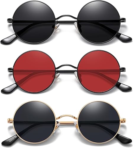 MEETSUN Gafas de sol redondas pequeñas polarizadas para hombres y mujeres, retro, vintage, círculo, hippie, UV400