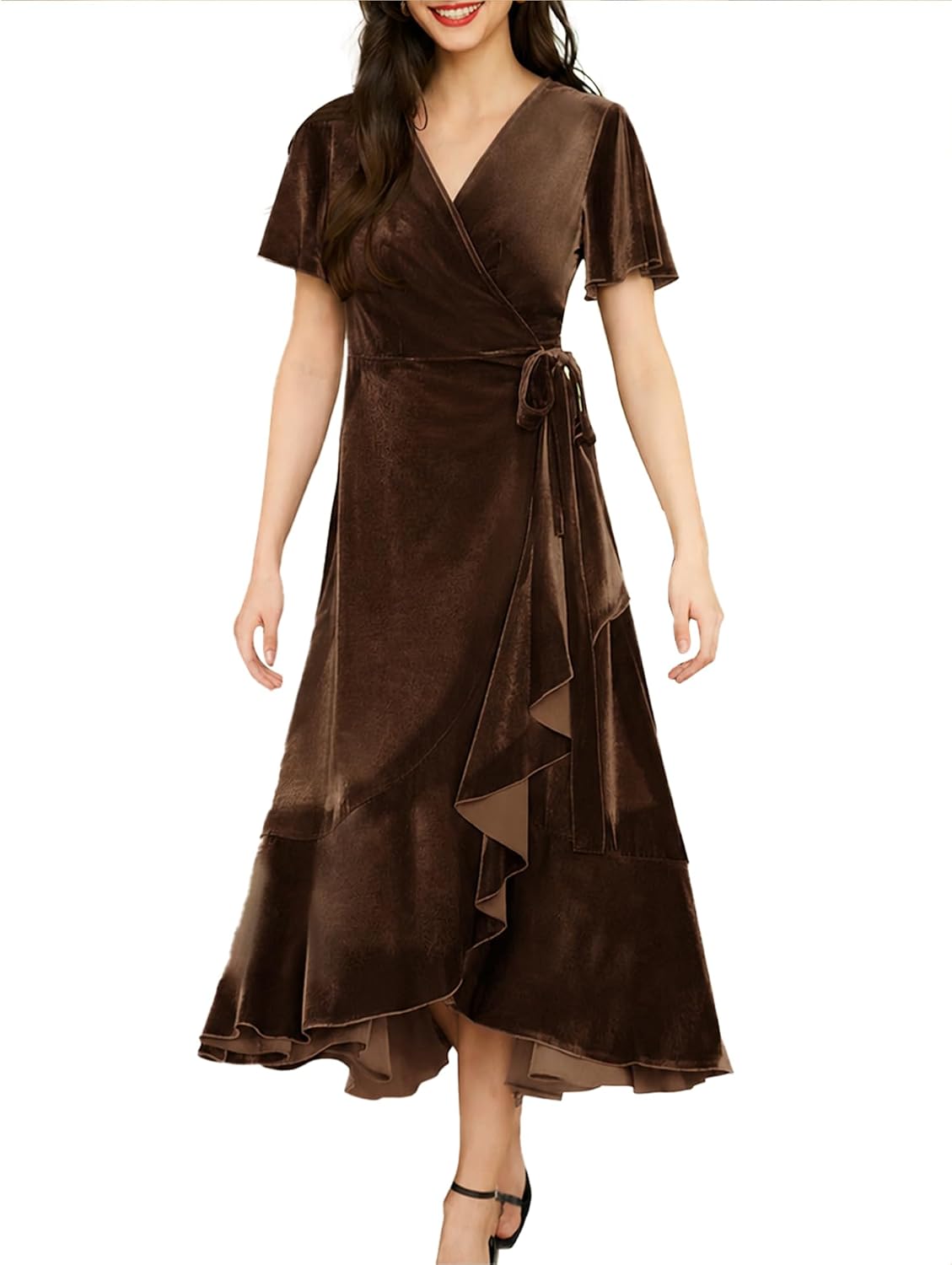 Olaesa Women's Velvet Maxi Dress Boho V Neck Wrap Maternity Formal Dress
