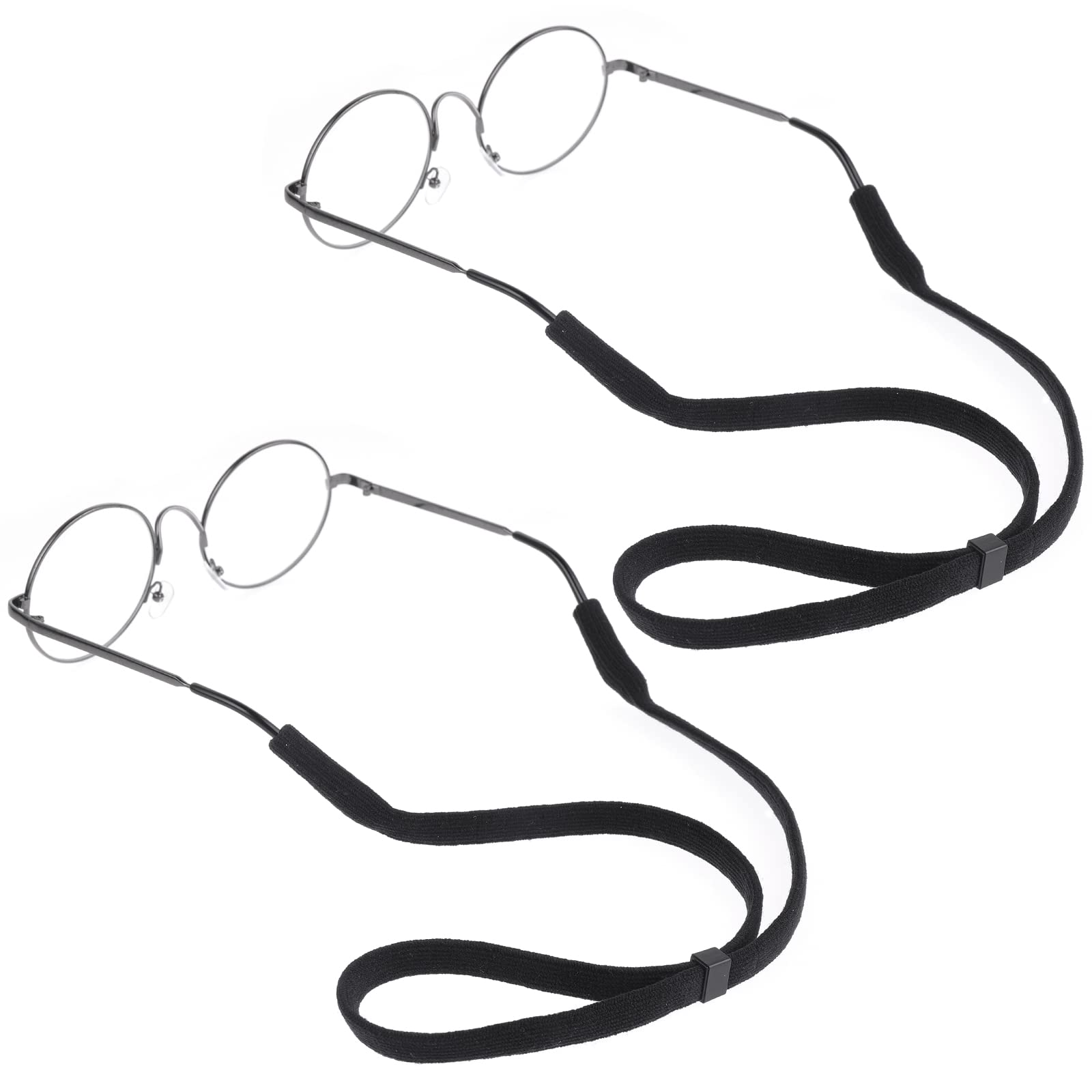 WLLHYF 2 correas de gafas de poliéster impermeables para gafas de sol, hebilla cuadrada negra antisilp ajustable elástico banda deportiva tamaño universal para hombres y mujeres, Negro , Talla única