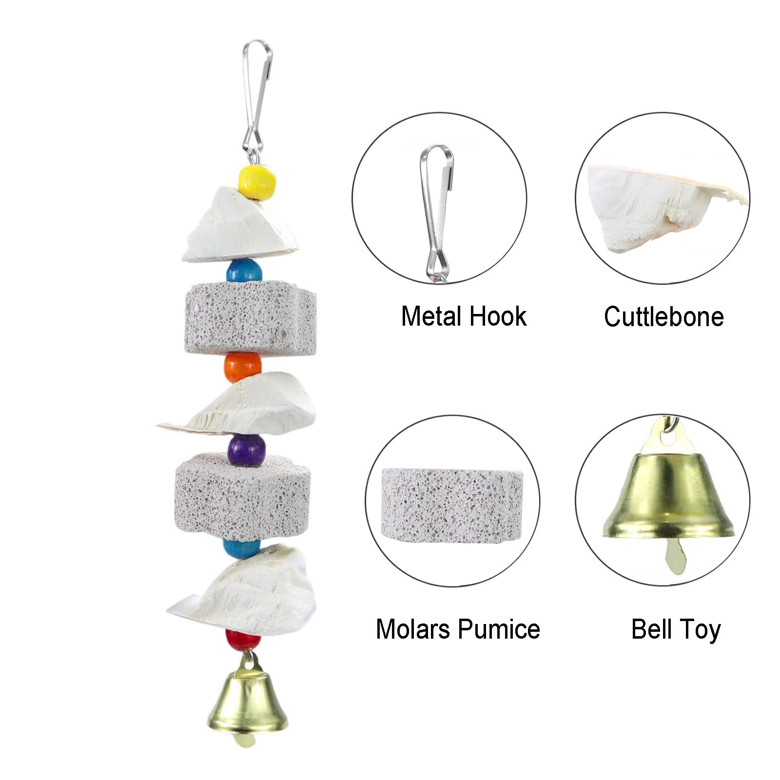 Yitaocity 3Pcs Bird Beak Trim Cuttlebone Calcium Stone Lava Block Chew Toy Grinding Teeth Natural Minerals with Bell for Parakeets, Cockatiels, Conures, Budgies, Lovebirds - image 3