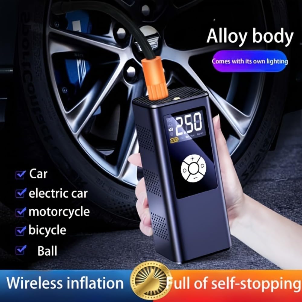 Bomba inflable inalámbrica para coche de alta potencia, portátil, pantalla digital inteligente, tesoro inflable, carga inalámbrica multifunción