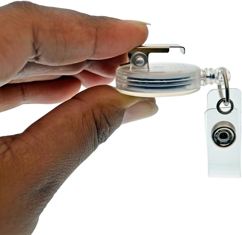 Bulk 100 Pack - Translucent Clear Badge Reels with Extra Tight Pinch Alligator Clip (Non-Swivel Bulldog Clamp) - Retractable I'd Card Holders for Office Employee, Nurse by Specialist ID