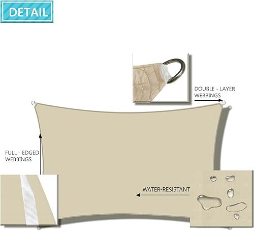 Miniatura 4 de Coarbor Toldo rectangular impermeable de 8 x 12 pies para dar sombra a patios, exteriores, patio, jardín, pérgola, beige