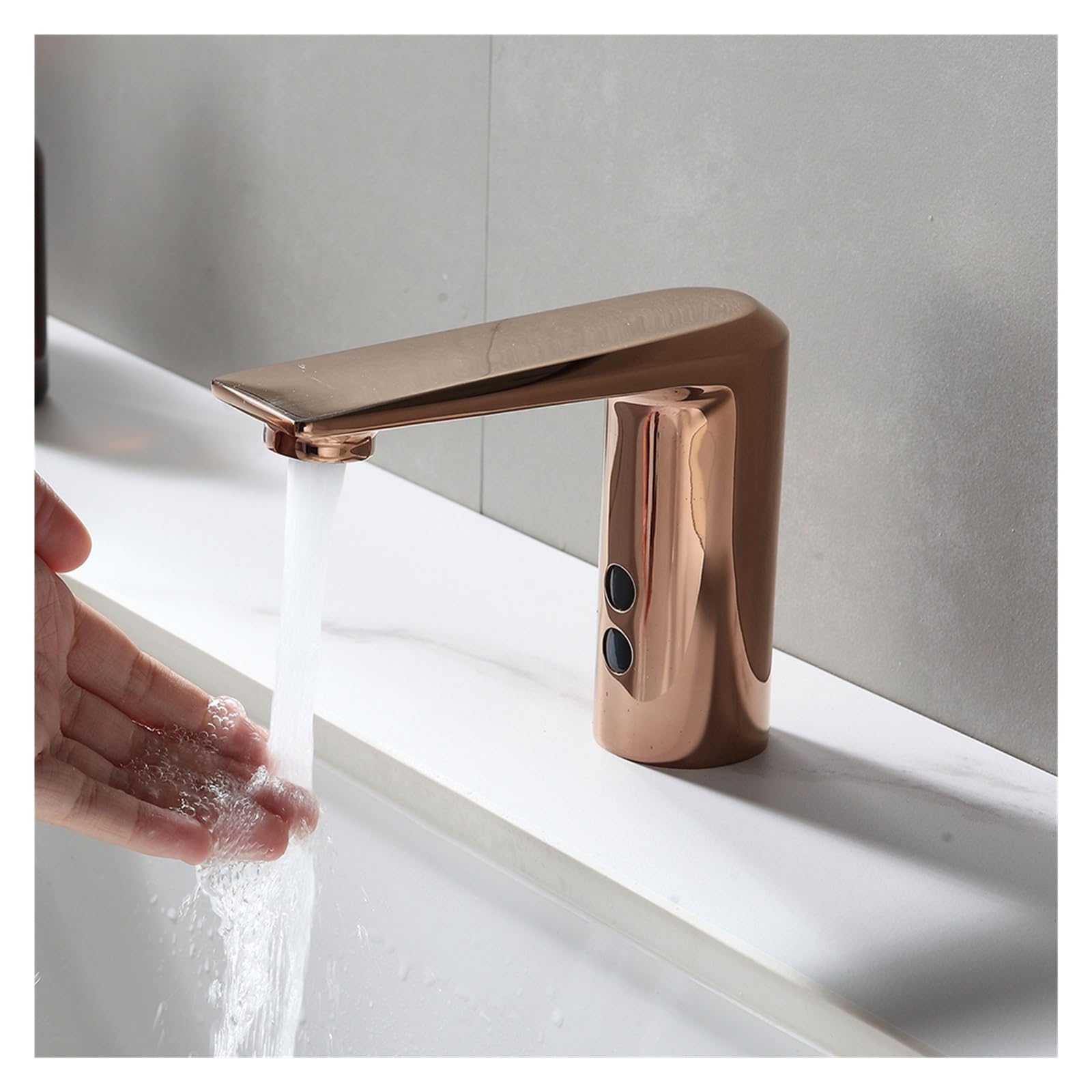 Grifo inteligente oro rosa de latón macizo con mezclador automático AC 220V y 6V para agua fría y caliente