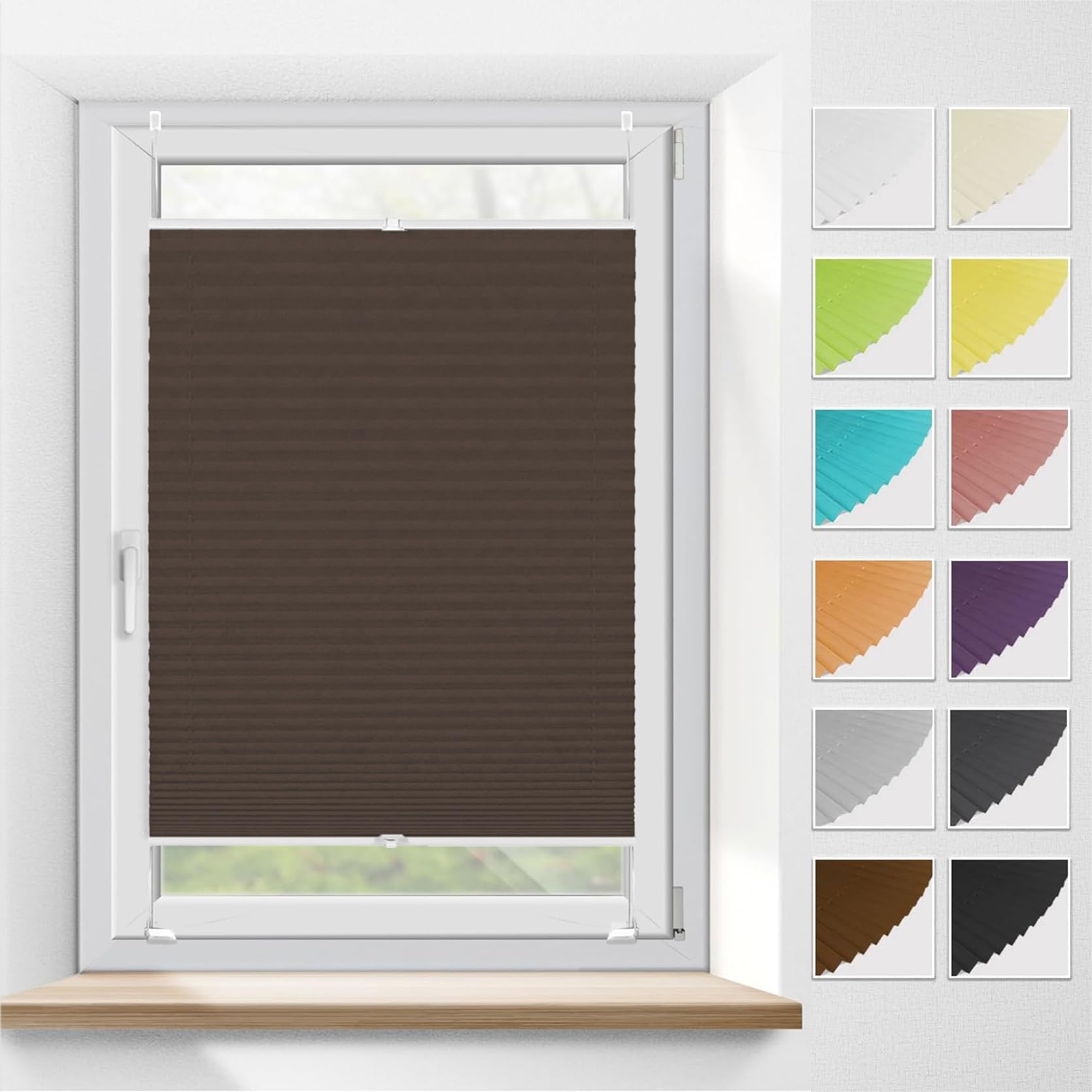 No Drill Blinds Instant Temporary Blinds 70 x 205 cm (W x H), No Drilling, Translucent, Crushed Look, No Drilling Door Blinds Pleated Blinds, Portable Blackout Blind, for Window Door, Brown — image 1