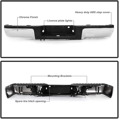 Miniatura 3 de ACANII - Para Ford F150 Pickup Styleside Bed 2009-2014 sin sensor y agujero de enganche de acero cromado completo de parachoques trasero