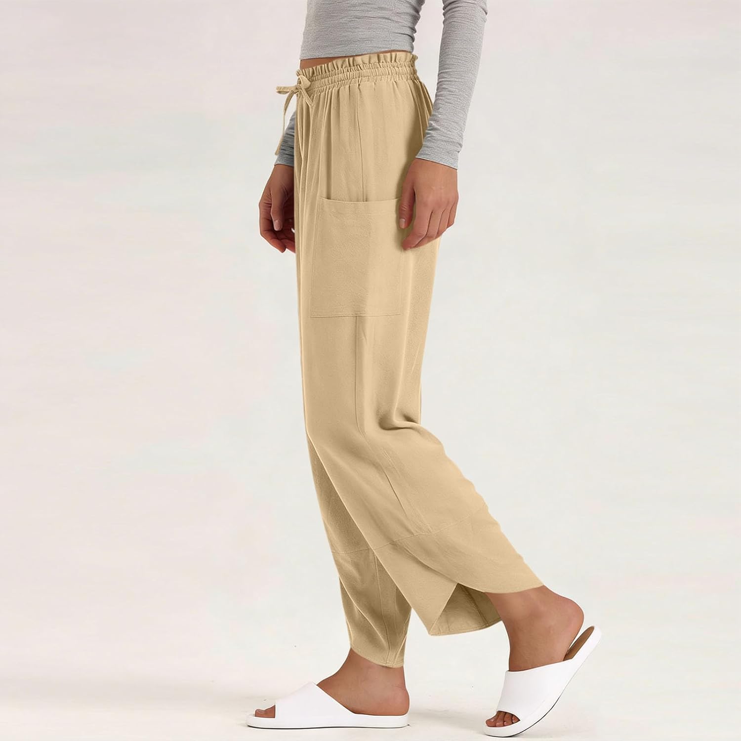 Pants for Women Wide Leg Palazzo Pant 2026 with Pockets Summer Casual Loose High Waisted Flowy Cropped Beach Trousers - Image 6