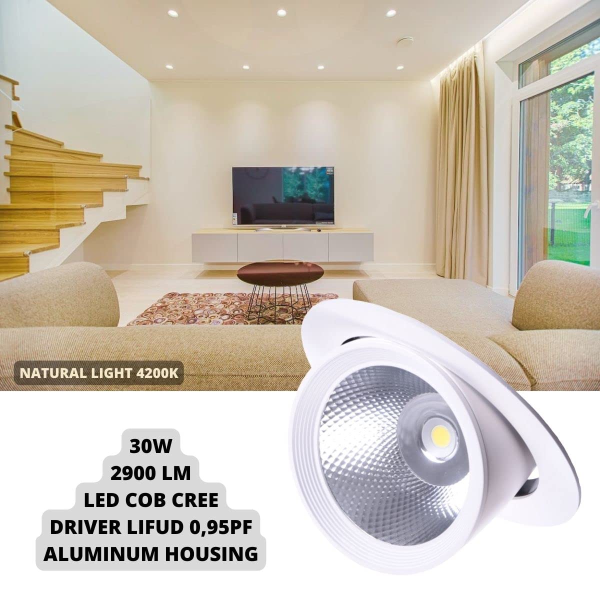 Downlight LED 30 W Forcella rotonda (bianco neutro)