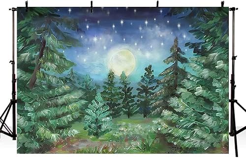 Miniatura 3 de Telón de fondo de bosque nocturno estrellado de 10 x 6.5 pies, selva, noche, luz de luna, bosque, pino, luna grande, fondo de fotografía, fondo para