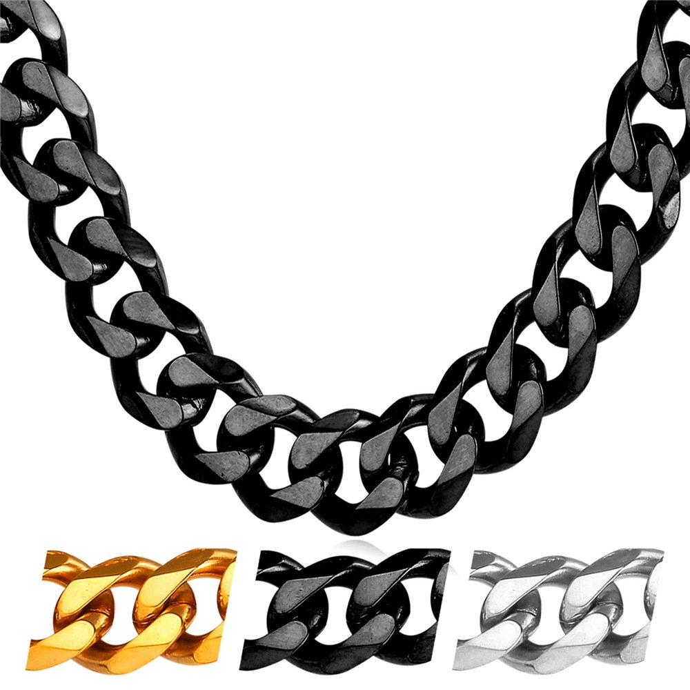 U7 Klassische Panzerkette für Damen Herren Edelstahl/18k vergoldet kubanische Gliederkette Hip-Hop Kette 3/6/9/12mm breit Kubanische Kette für Männer Jungen in 36/46/51/55/61/66/71/76cm