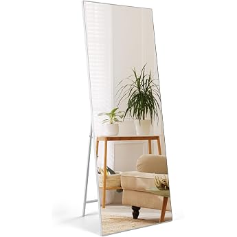 HORLIMER Standing Mirror 165 x 60 cm Large Wall Mirror or Standing Mirror Full Length Mirror for Bedroom Living Room Hallway HD Dressing Mirror with White Frame