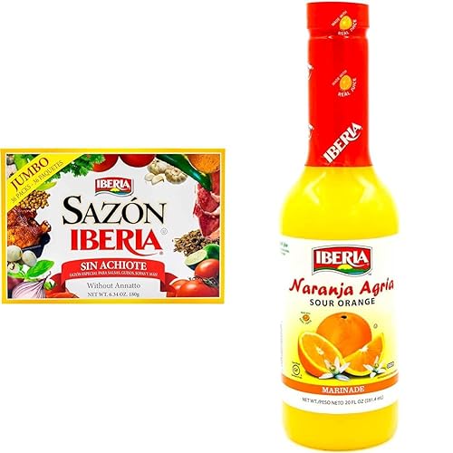 Sazon Iberia sin Achiote 6.34 onzas (36 paquetes) + Iberia Naranja Agria, 20 onzas
