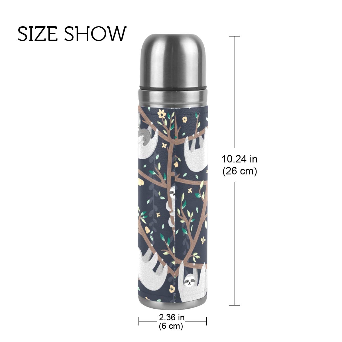 Taza de viaje aislada al vacío de acero inoxidable con doble pared a prueba de fugas, botella con diseño de árbol perezoso personalizado impreso en piel auténtica, termo de 500 ml
