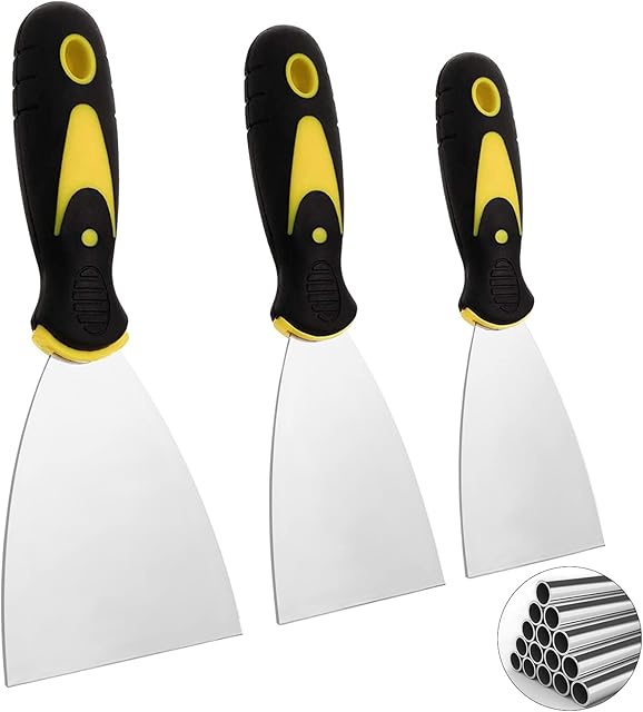 Wallpaper Scraper, 3 Pcs Stainless Steel Putty Knives Paint Scraper Tools with Plastic Handle, Filling Knife Set for Walls (2, 3, 4 Inches)